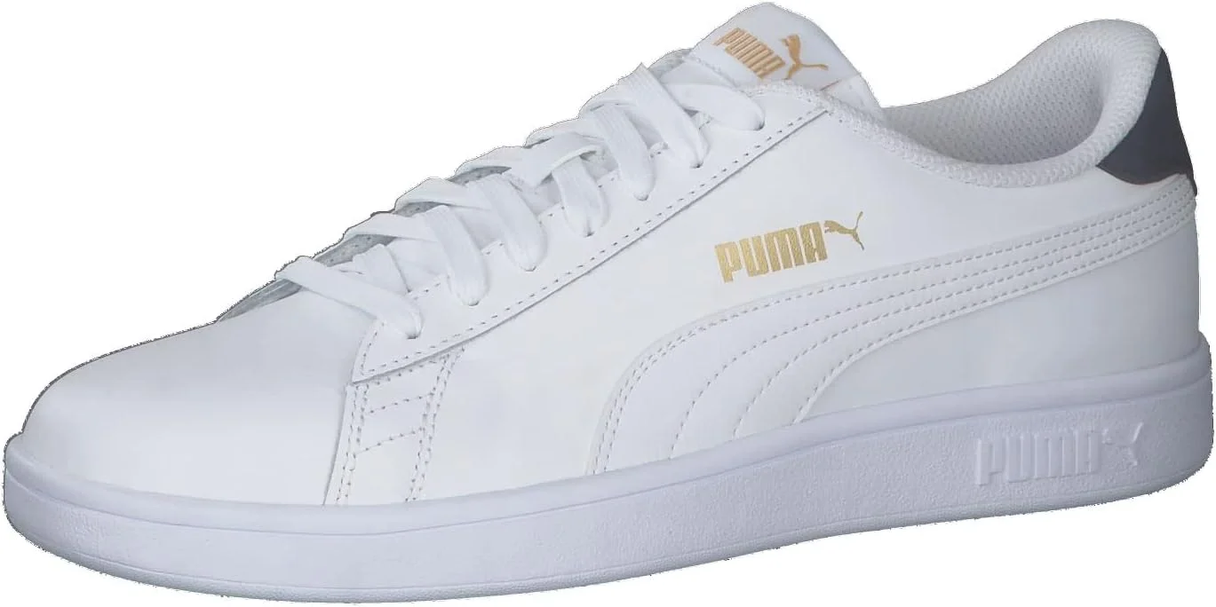 کفش کتانی پایین PUMA Smash V2 مدل унисекс بزرگسال، رنگ: سفید سفید سفید سرمه ای طلایی تیمی، سایز: 40 EU