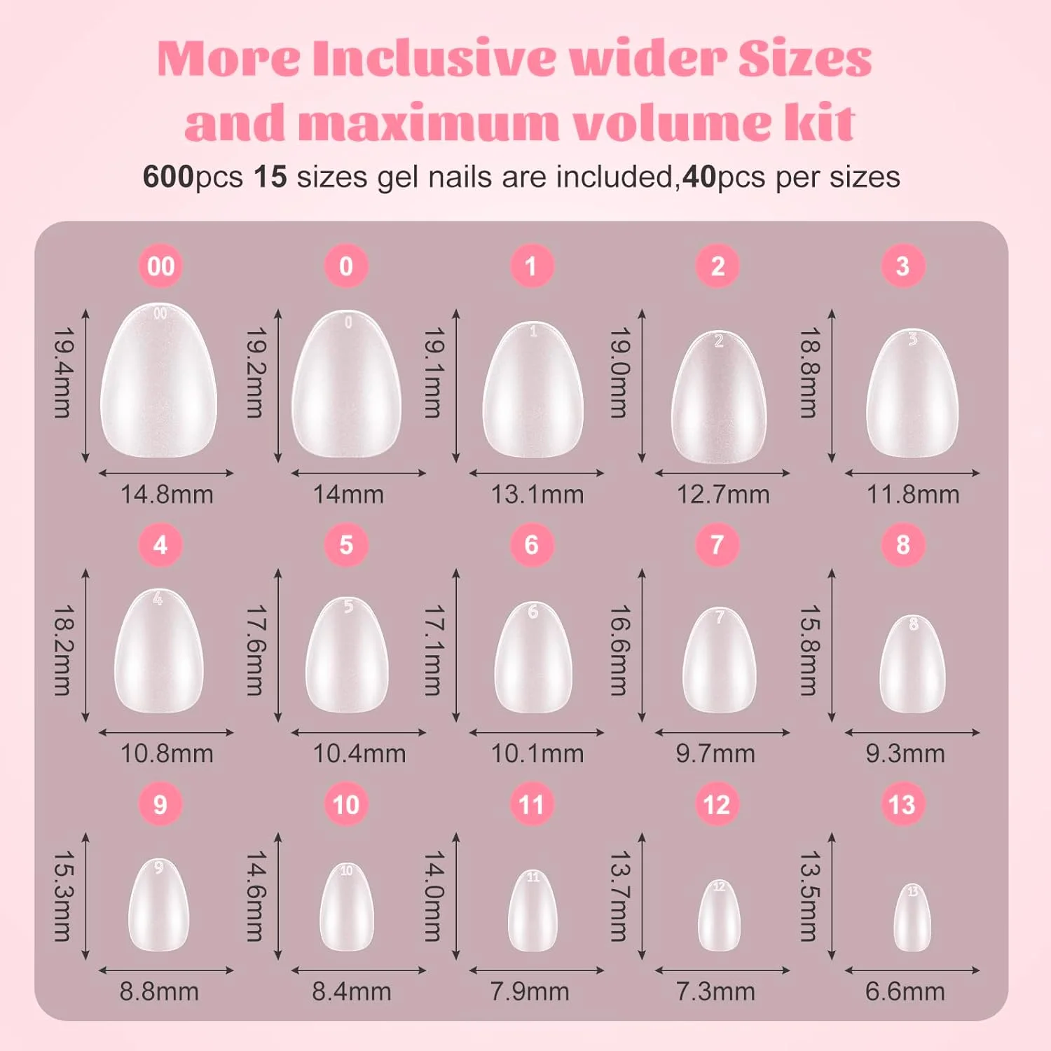 تیپ ناخن بادامی خیلی کوتاه، تیپ ناخن ژلی بدون سوهان SINOKAME با پوشش پرایمر تیپ، برای تخت ناخن های کوچک و ظریف کودکان و افراد با اندازه متوسط، ناخن مصنوعی ژلی شفاف برای اکستنشن ناخن، 600 عدد در 15 سایز