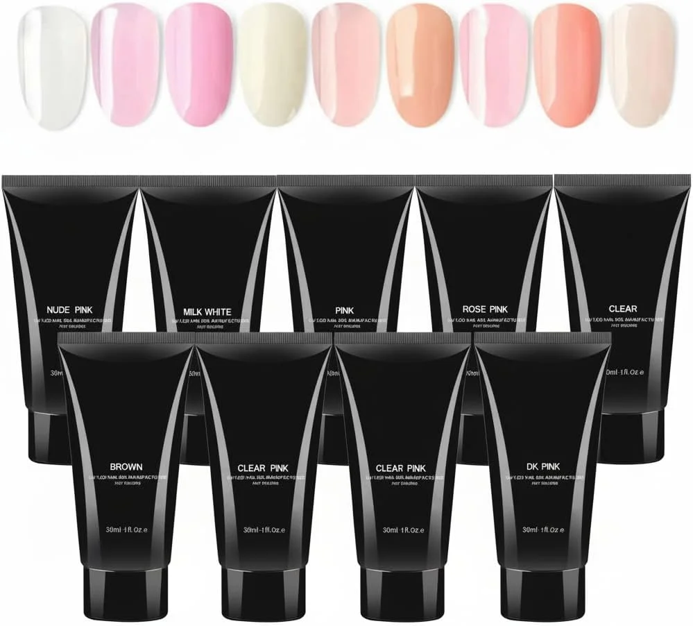 کیت ژل اکستنشن ناخن 30 میلی لیتری، مجموعه ژل کریستالی تقویت کننده ناخن پلی آکریلیک 9 رنگ برای طراحی هنری، کیت استارتر برای مبتدیان و تکنسین ها
