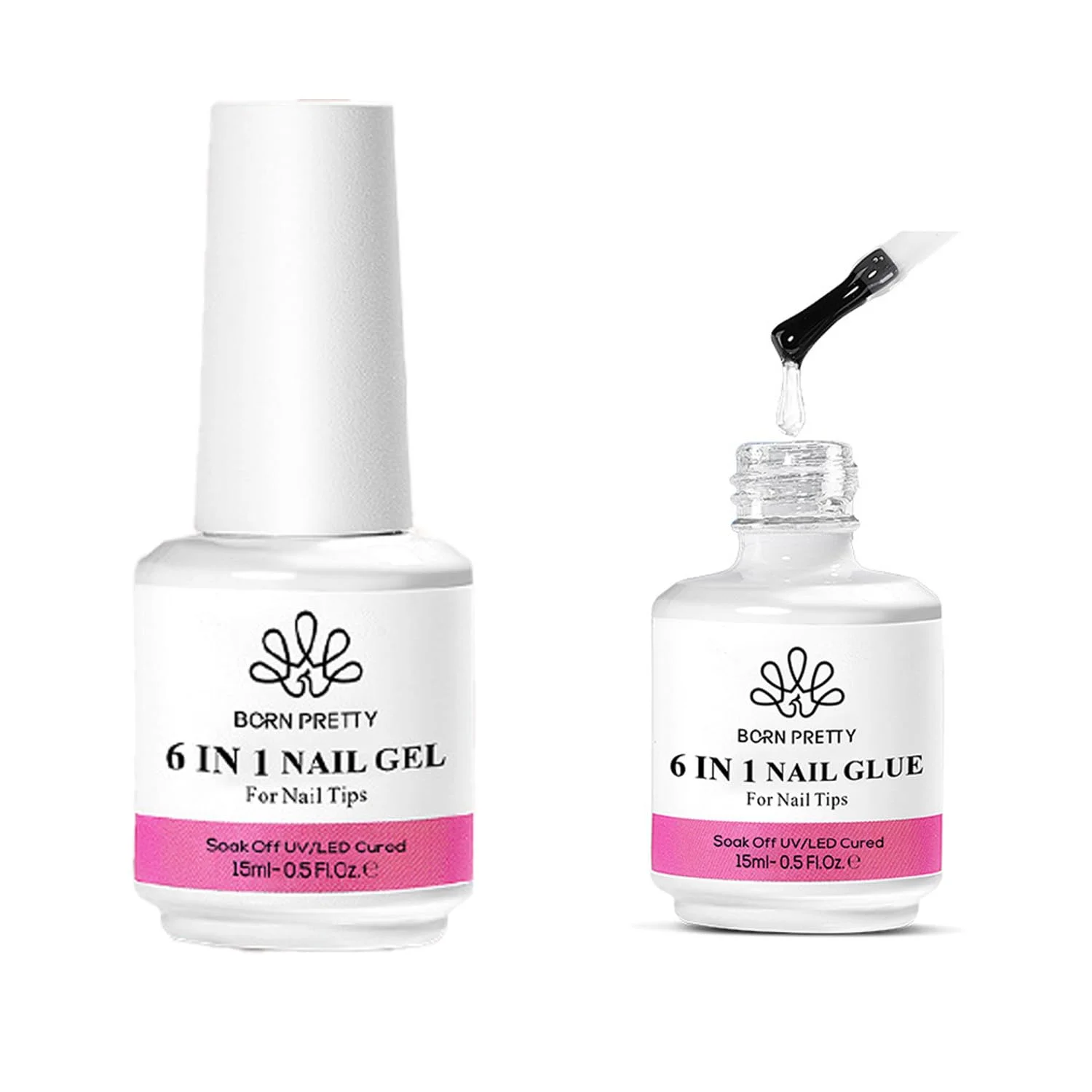 چسب ناخن ژلی 6 در 1، برای ژل پایه، ژل اکستنشن، ترمیم ناخن، تاپ کت، هنر سالن DIY در خانه، نیاز به خشک شدن با نور UV (15 میلی لیتر)