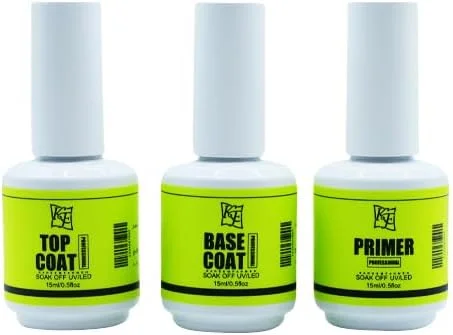 ست لاک ژل - پوشش پایه، پوشش رویی و پرایمر ناخن UV/LED (3 x 15ml) - لوازم ضروری لاک ژل با ماندگاری طولانی برای استفاده در سالن و منزل