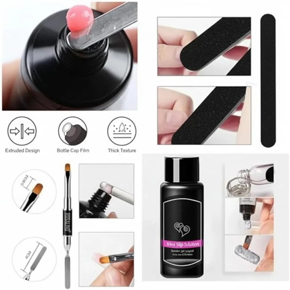 ست کامل ژل پولی اکستنشن ناخن با دستگاه UV LED، ست حرفه ای ۷ رنگ، صورتی هلویی، سفید شفاف، تاپ کت و بیس کت، ابزار طراحی ناخن برای مانیکور، هدیه روز مادر