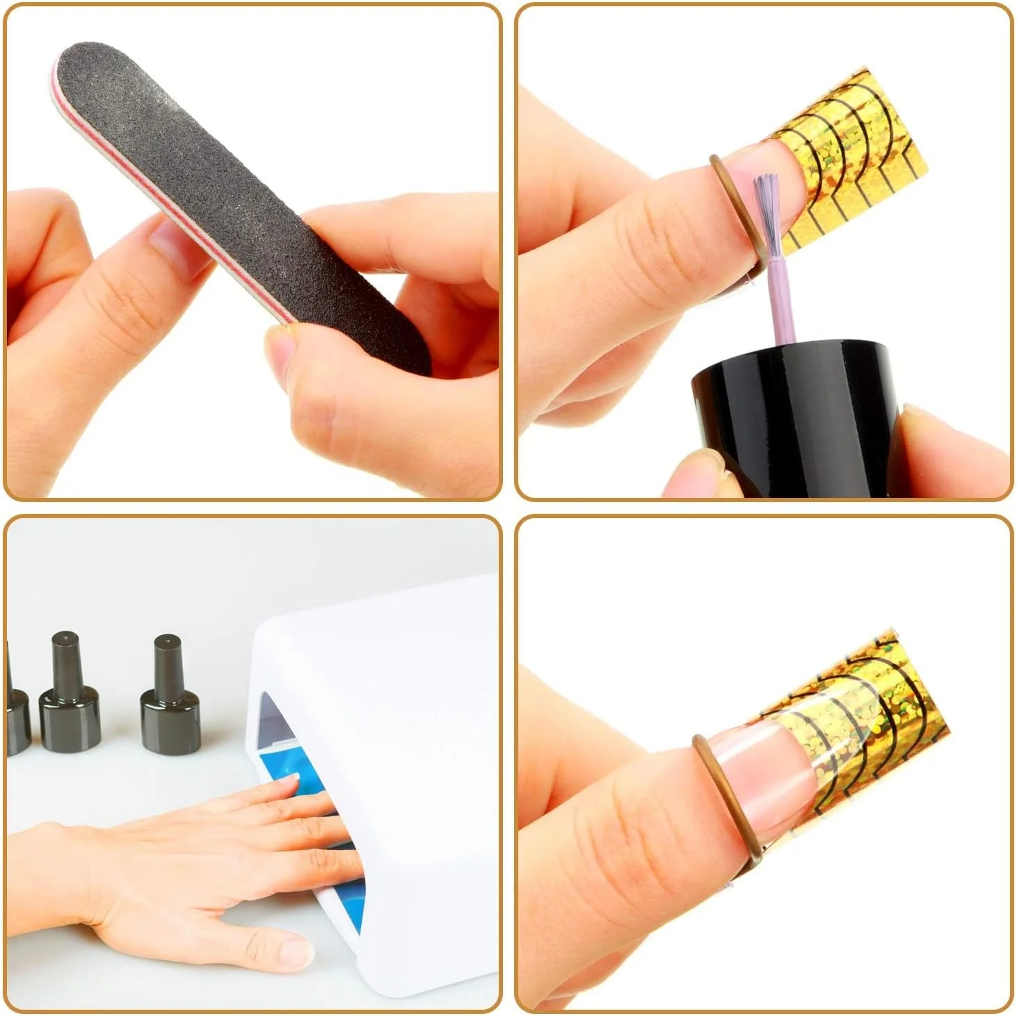 ست فرم اکستنشن ناخن، راهنمای نوک ناخن قابل استفاده مجدد برای استفاده از اکریلیک و ژل UV، استیکرهای محافظ درجه یک سالن برای مانیکور DIY در خانه، سایزبندی جهانی (20 تکه، طلایی و نقره ای)