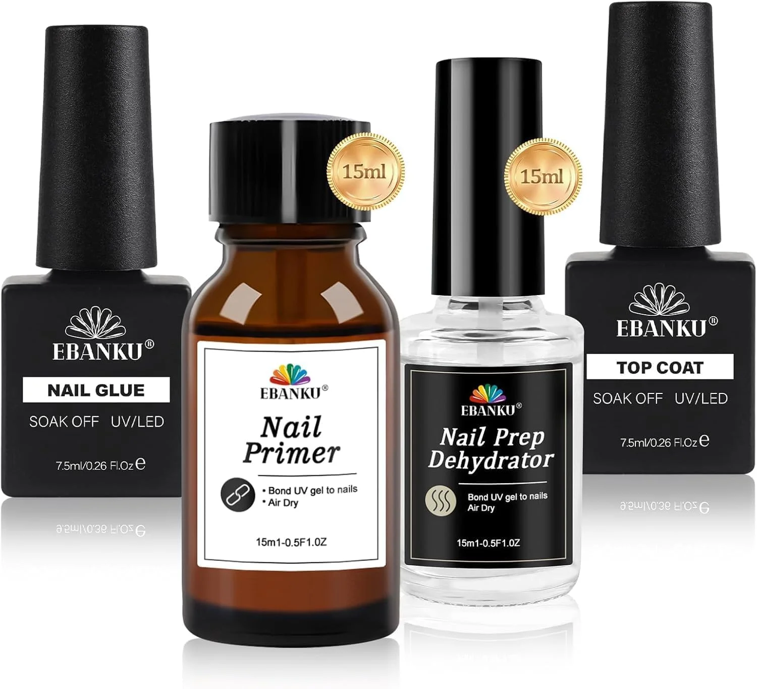مجموعه چسب ناخن ژلی، دهیدراتور و پرایمر و تاپ کت کالولاری 4 عددی، آماده‌سازی حرفه‌ای ناخن طبیعی برای ناخن‌های اکریلیک/لاک/چسب، کیت چسب ژلی 6 در 1 برای تیپ ناخن برای خانم‌ها