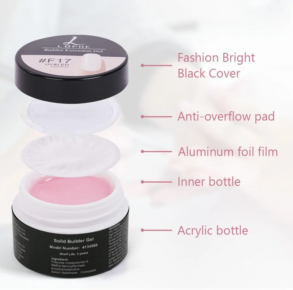 ژل بیلدر LOPHE برای ناخن های ژلی، 15 میلی لیتر ژل UV برای اکستنشن و مدلینگ ناخن، ژل بیلدر طراحی ناخن، لاک ژل برای استفاده در خانه و سالن (F17)