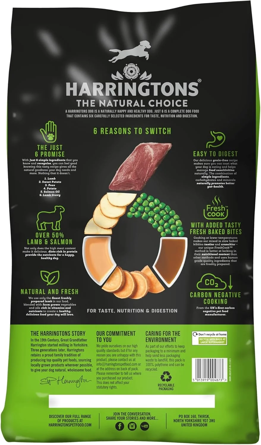 غذای خشک سگ بدون غلات با طعم بره هرینگتونز جاست 6، 12 کیلوگرم