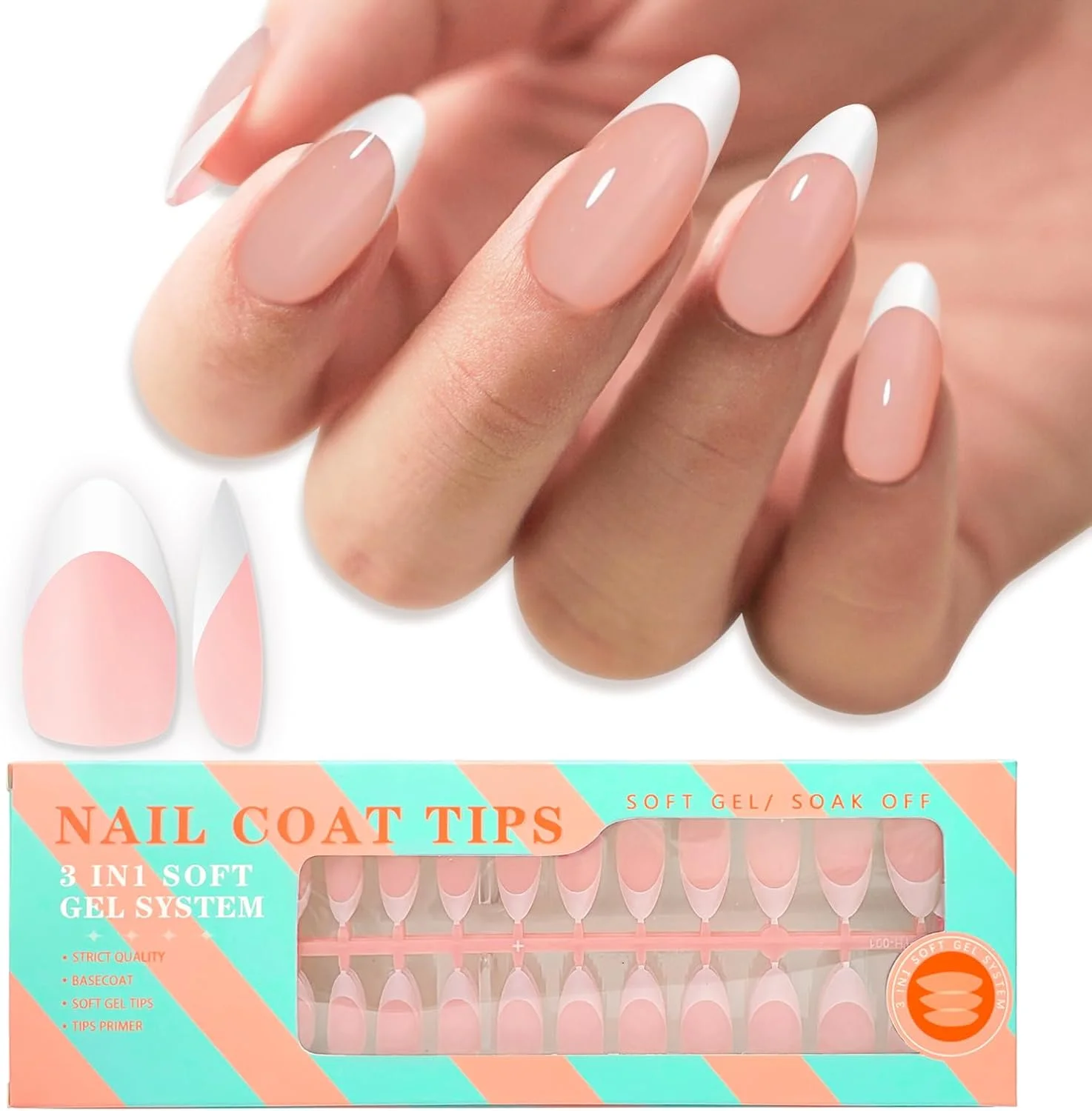 تیپ ناخن ژلی بادامی متوسط، تیپ فرنچ - تیپ ناخن مصنوعی ژل نرم نود، 15 سایز 150 عددی، تیپ ناخن فرنچ با پرایمر، بیس کت و ژل رنگی از قبل، تیپ ناخن DIY برای اکستنشن ناخن