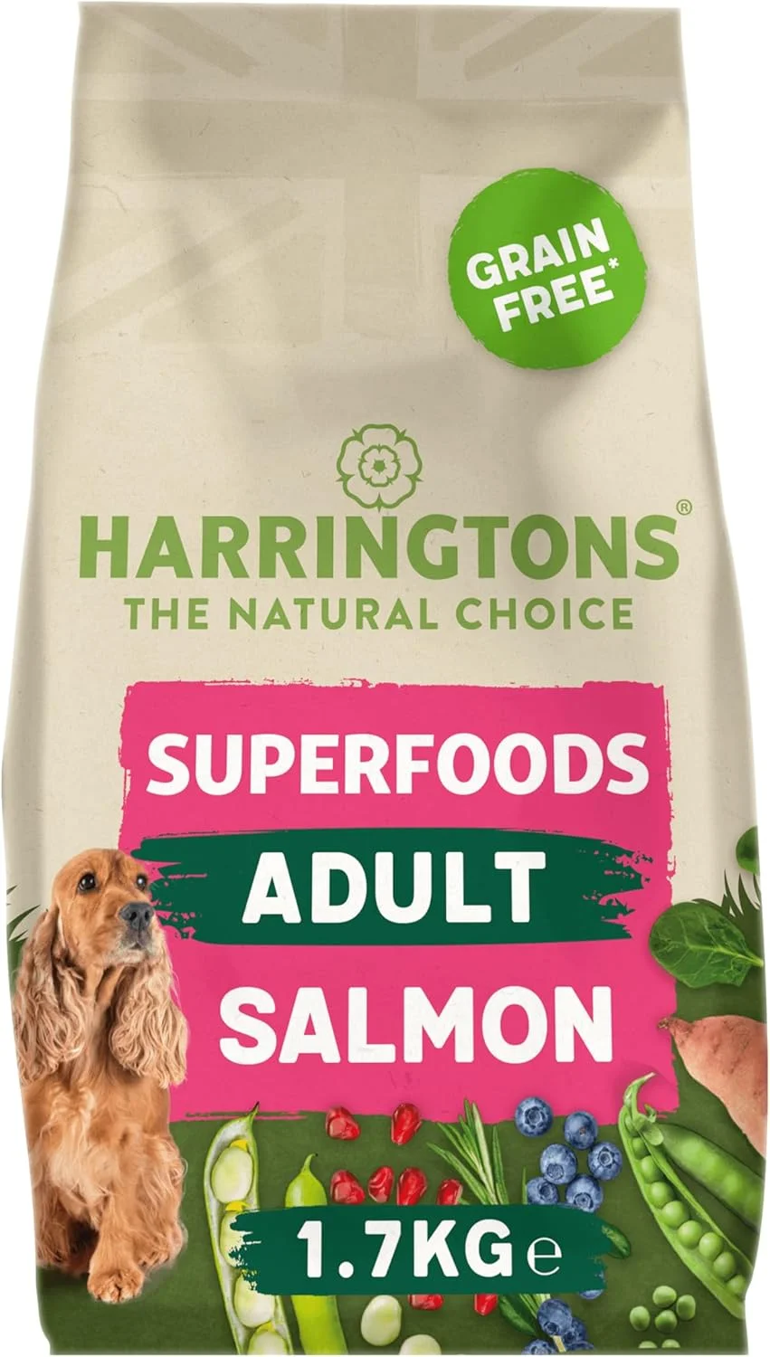 غذای خشک سگ بالغ بدون غلات Harrington's Superfoods، سالمون و سبزیجات، ضد حساسیت، 1.7 کیلوگرم (بسته 4 عددی) - تهیه شده با مواد کاملا طبیعی