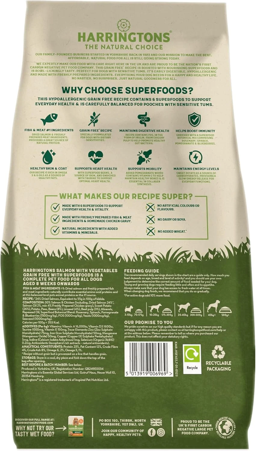 غذای خشک سگ بالغ بدون غلات Harrington's Superfoods، سالمون و سبزیجات، ضد حساسیت، 1.7 کیلوگرم (بسته 4 عددی) - تهیه شده با مواد کاملا طبیعی