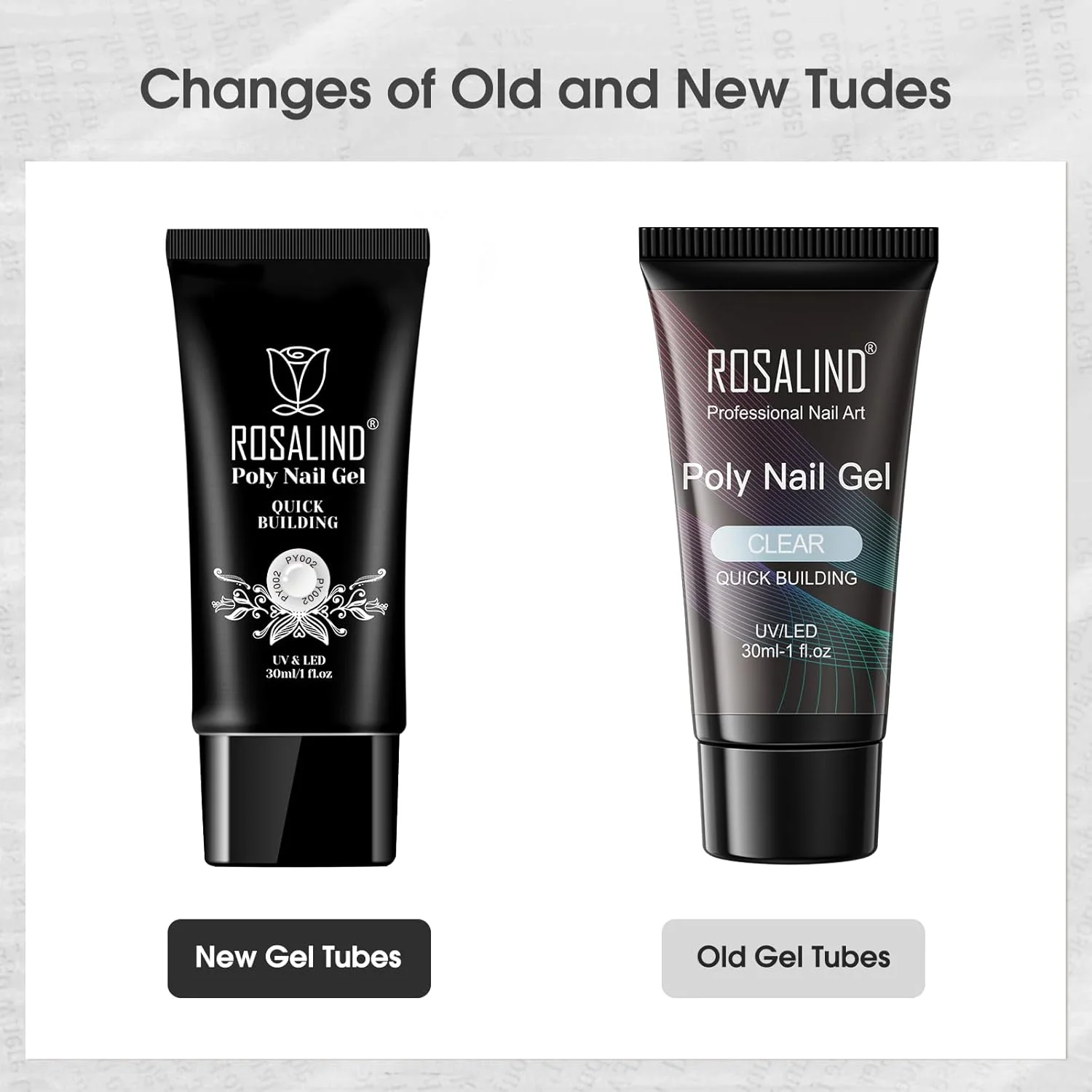 ژل پلی ناخن شفاف ROSALIND - 2 عدد 30 میلی لیتری، سازنده اکریلیک برای ناخن، ضخیم کننده و افزایش طول