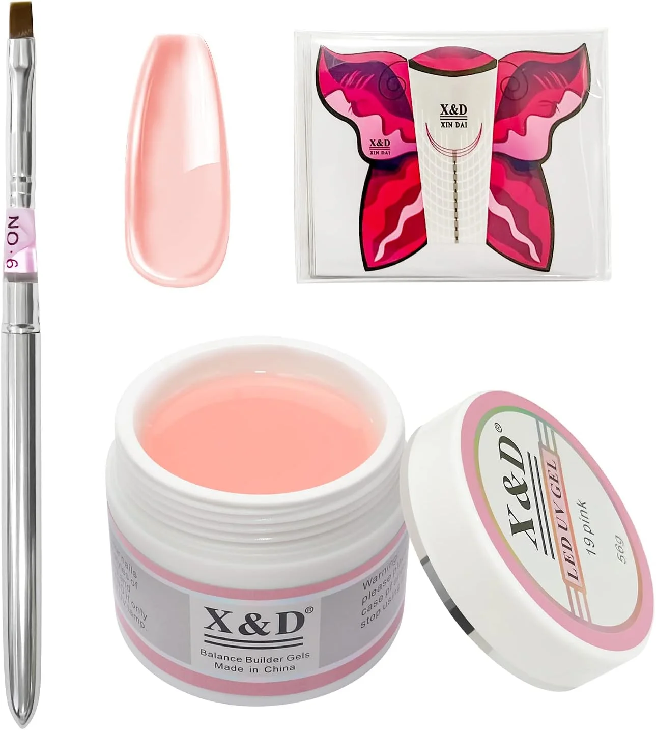 کیت لاک ژل ناخن X&D پلی ژل خشک شونده سریع UV، 56 گرم، رنگ طبیعی و شفاف، اکستنشن ناخن با فرم ناخن، ست برس سمور ناخن اکریلیک با درپوش (صورتی)