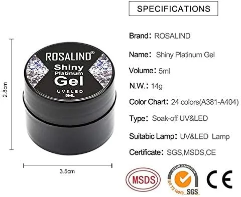 لاک ژل ناخن رزالیند مدل هیبرید، لاک براق پلاتینیوم، مناسب طراحی و مانیکور (A386)