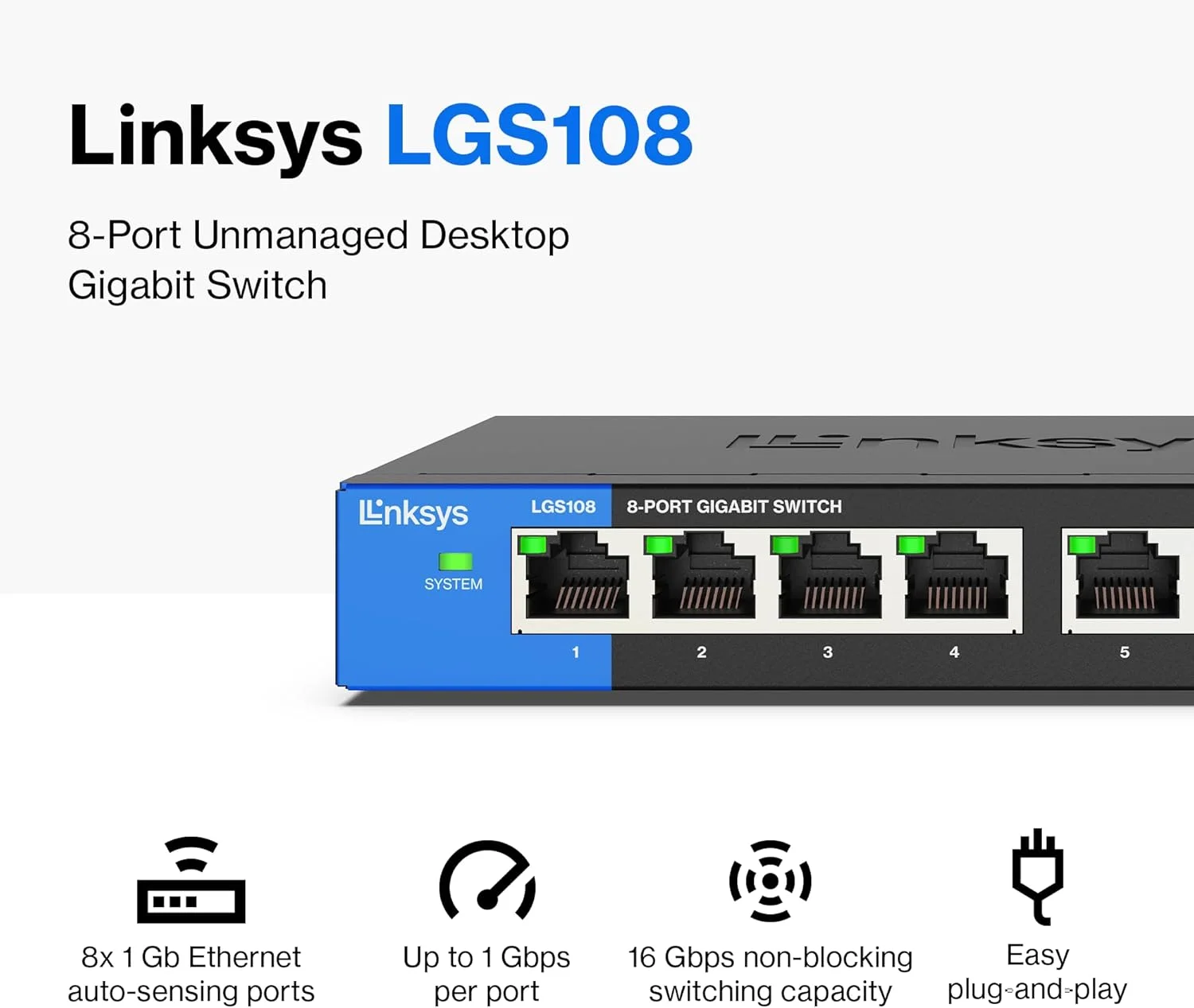 سوییچ اترنت گیگابیتی رومیزی 8 پورت Linksys LGS108 مناسب کسب و کار