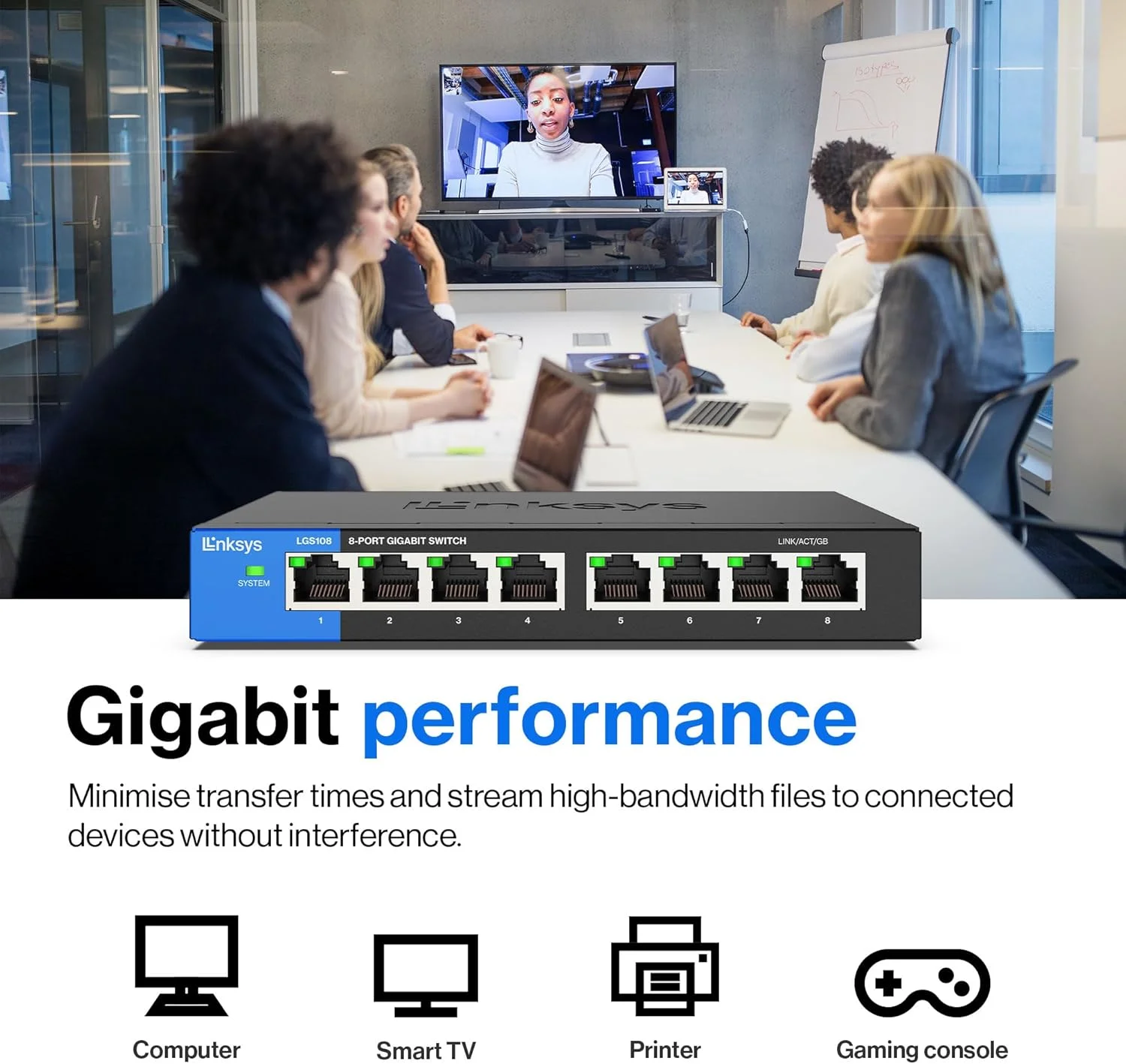 سوییچ اترنت گیگابیتی رومیزی 8 پورت Linksys LGS108 مناسب کسب و کار