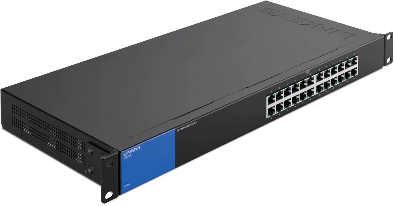 سوییچ شبکه غیر مدیریتی 24 پورت گیگابیتی Linksys LGS124 - هاب سوییچ اترنت خانگی و اداری با بدنه فلزی - قابلیت نصب روی دیوار یا رومیزی، اتصال آسان
