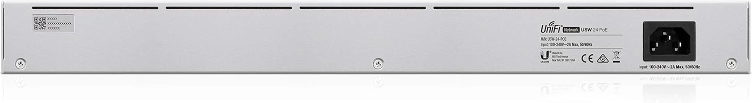 سوئیچ مدیریتی 24 پورت PoE گیگابیتی اترنت L2/L3 یوبیکیوتی نتورکس UniFi USW-24-POE (10/100/1000) با قابلیت Power over Ethernet (PoE) و ابعاد 1U - رنگ نقره ای