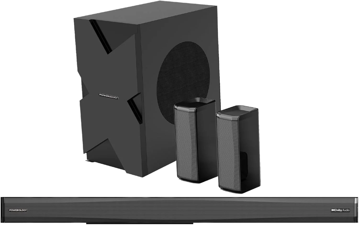 پاورولوژی ساندبار سینمای خانگی 5.1 کاناله با صدای دالبی 370 وات، BT V5.3، ساب ووفر بی سیم، صدای فراگیر، دارای کنترل از راه دور، USB، AUX، ورودی TV (ARC) و اپتیکال، کیفیت سینمایی - مشکی پاورولوژی ساندبار سینمای خانگی 5.1 کاناله با صدای دالبی 370 وات، BT V5.3، ساب ووفر بی سیم، صدای فراگیر، دارای کنترل از راه دور، USB، AUX، ورودی TV (ARC) و اپتیکال، کیفیت سینمایی - مشکی