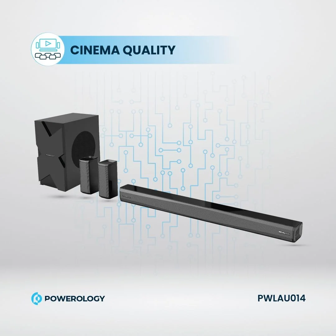 سیستم صوتی سینمای خانگی پاورولوژی 5.1 کاناله با صدای دالبی، ساب ووفر/صدای فراگیر بی‌سیم، کنترل از راه دور، درگاه USB، درگاه AUX، ورودی TV(ARC)، درگاه USB، ورودی اپتیکال، کیفیت سینمایی - مشکی