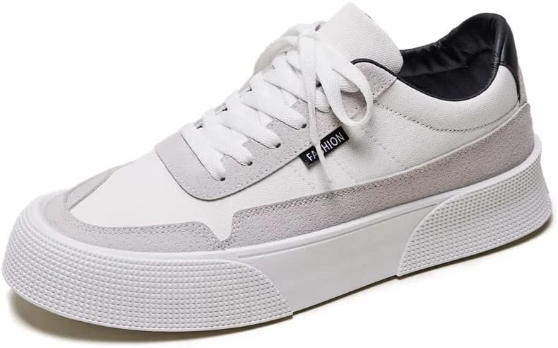 کفش های کتانی مردانه مشکی کلاسیک غیر رسمی، کفش های خیابانی پلتفرم هاراجوکو، کفش های مردانه تنفسی زیره کوتاه zapatillas lona (سفید خاکستری -2201, 43)