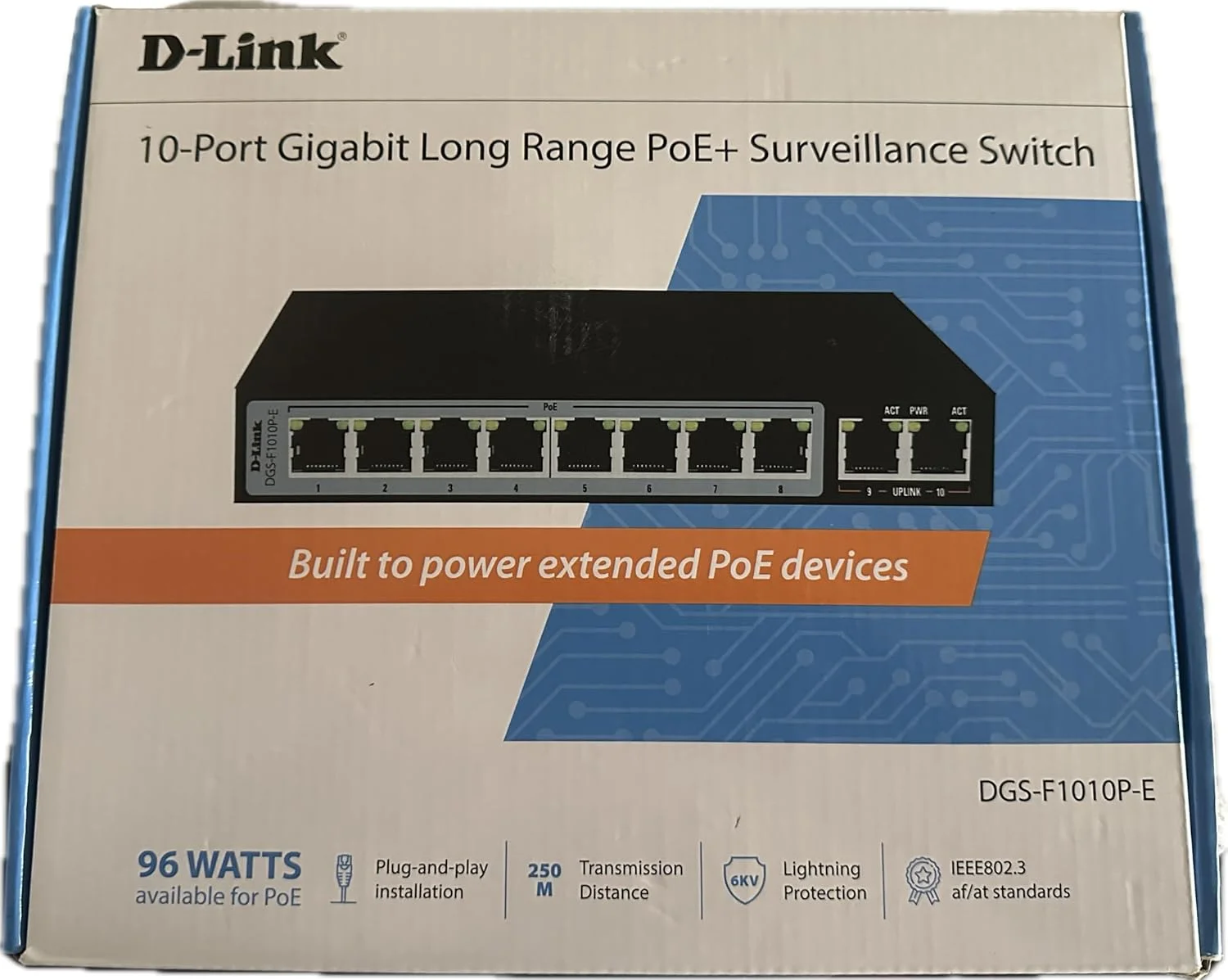 سوئیچ 8 پورت گیگابیتی PoE دی-لینک - 8 پورت PoE+، 2 پورت آپلینک، 250 متری مدل DGS-F1010P-E سوئیچ 8 پورت گیگابیتی PoE دی-لینک - 8 پورت PoE+، 2 پورت آپلینک، 250 متری مدل DGS-F1010P-E
