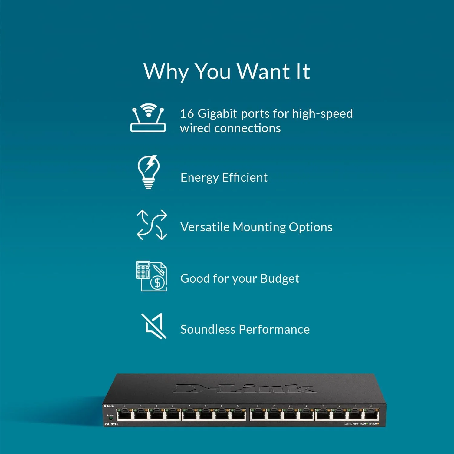 سوئیچ غیر مدیریتی 16 پورت گیگابیتی دی-لینک، مشکی