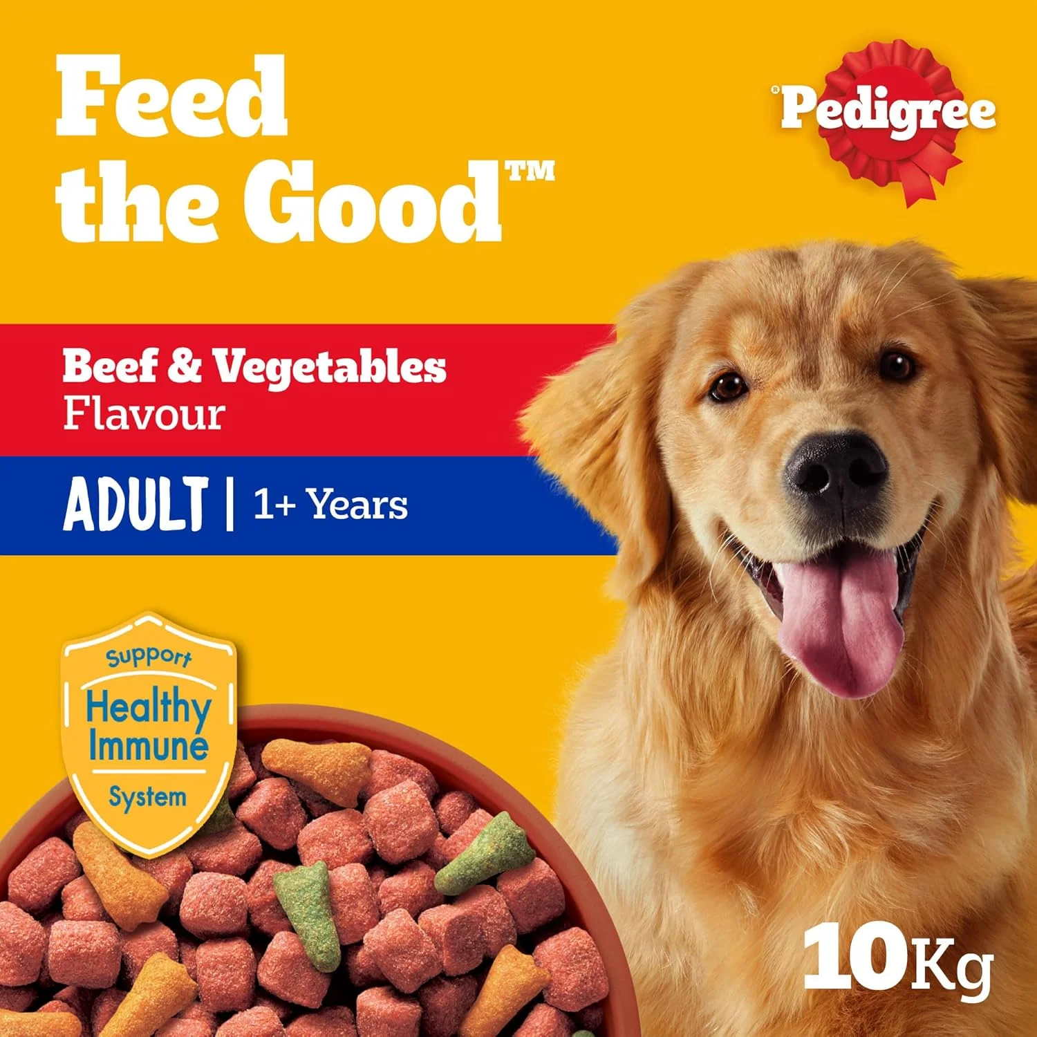 غذای خشک سگ پدیگری، طعم گوشت گاو و سبزیجات، 10 کیلوگرم، غذای خشک کامل و متعادل برای سگ های بالغ