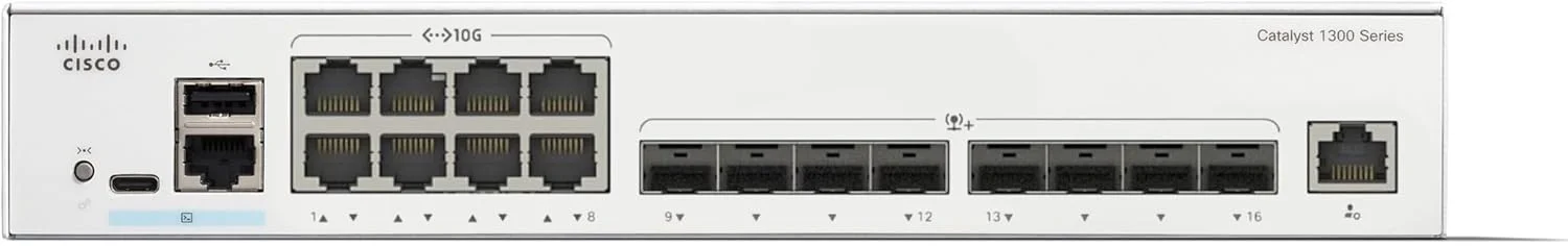 سوئیچ مدیریتی سیسکو کاتالیست 1300-16XTS، دارای 8 پورت 10G مسی، 8 پورت +SFP با سرعت 10GE (C1300-16XTS)