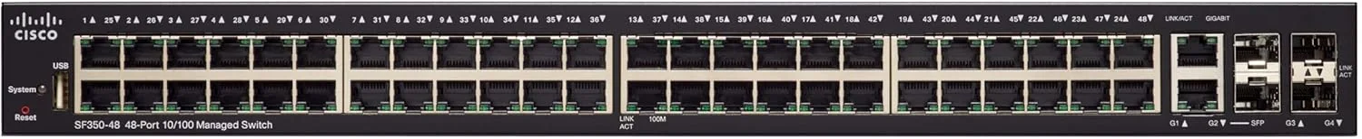 سوئیچ مدیریتی سیسکو SF350-48، دارای 48 پورت 10/100 PoE، 4 پورت گیگابیت اترنت (GbE) کمبو SFP سوئیچ مدیریتی سیسکو SF350-48، دارای 48 پورت 10/100 PoE، 4 پورت گیگابیت اترنت (GbE) کمبو SFP