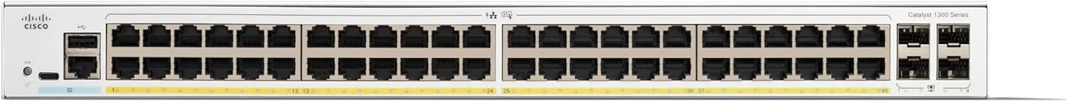 سوییچ مدیریتی سیسکو کاتالیست 1300-48FP-4G، دارای 48 پورت GE، فول PoE، 4x1GE SFP
