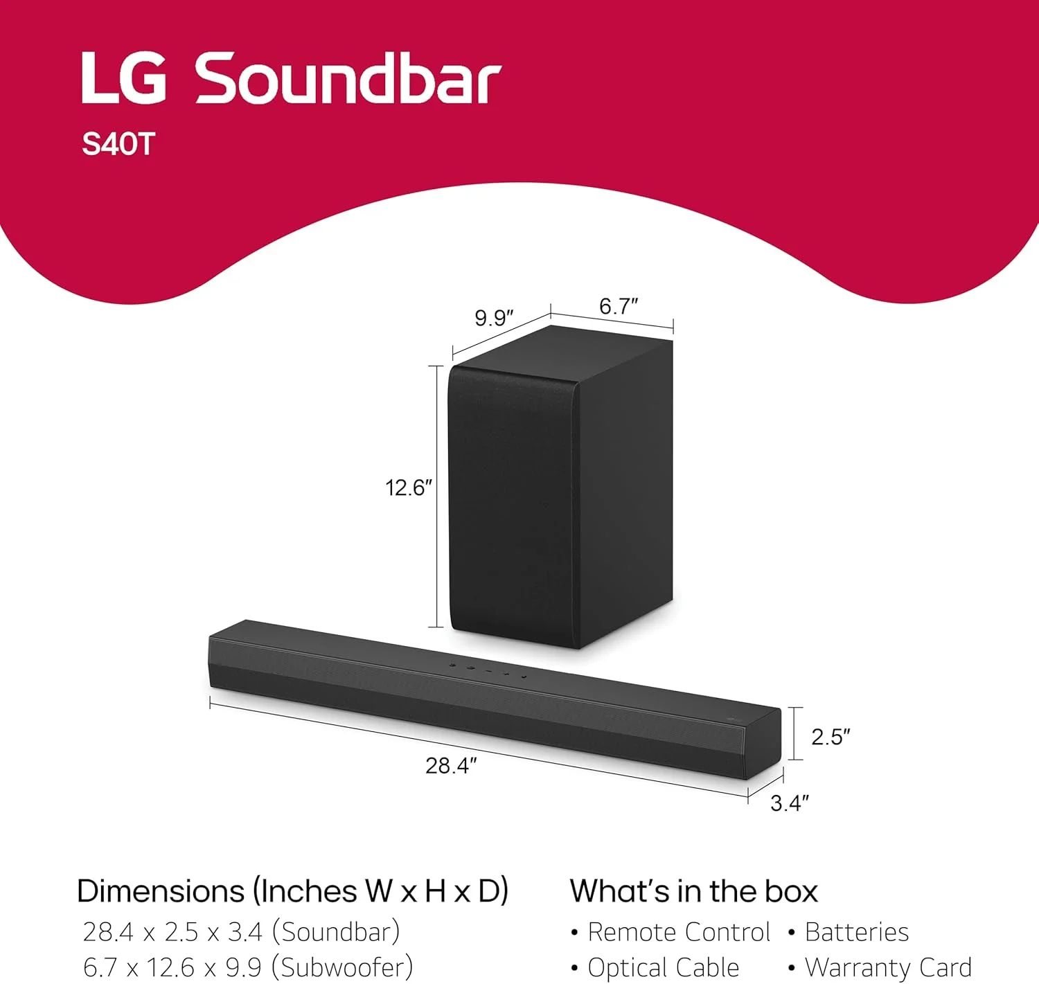 ال جی S40T ساندبار 2.1 کاناله با ساب ووفر بی سیم، TV Synergy، رابط Wow، AI Sound Pro (مدل جدید 2024) ال جی S40T ساندبار 2.1 کاناله با ساب ووفر بی سیم، TV Synergy، رابط Wow، AI Sound Pro (مدل جدید 2024)