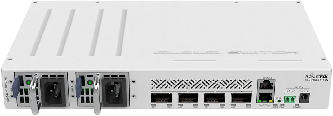 سوییچ روتر ابری MikroTik CRS504-4XQ-IN با فرکانس 650 مگاهرتز و 4 پورت QSFP28 سازگار با اتصالات فیبر نوری 40G، 25G، 10G و 1G سوییچ روتر ابری MikroTik CRS504-4XQ-IN با فرکانس 650 مگاهرتز و 4 پورت QSFP28 سازگار با اتصالات فیبر نوری 40G، 25G، 10G و 1G