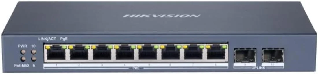 سوئیچ 8 پورت گیگابیتی PoE هایک ویژن مدل DS-3E1510P-SI با 2 پورت آپلینک 802.3 Af/at