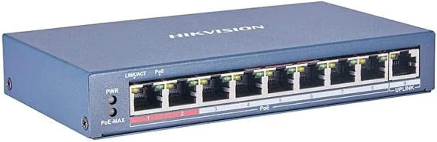 هایک ویژن - ds-3e0310p-e/m - سوئیچ شبکه غیرقابل مدیریت - 8 پورت PoE 10/100M + 2 پورت گیگابیتی RJ45 - بدون فن - ds-3e0310p-e/m