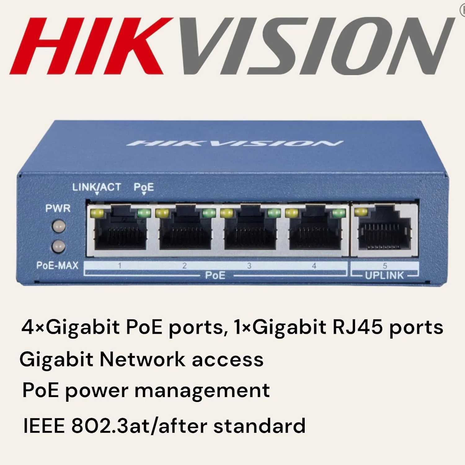 سوئیچ غیر مدیریتی 4 پورت گیگابیتی POE هایک ویژن برای دوربین های مداربسته IP مدل DS-3E0505P-E/M با پورت RJ45، مشکی سوئیچ غیر مدیریتی 4 پورت گیگابیتی POE هایک ویژن برای دوربین های مداربسته IP مدل DS-3E0505P-E/M با پورت RJ45، مشکی