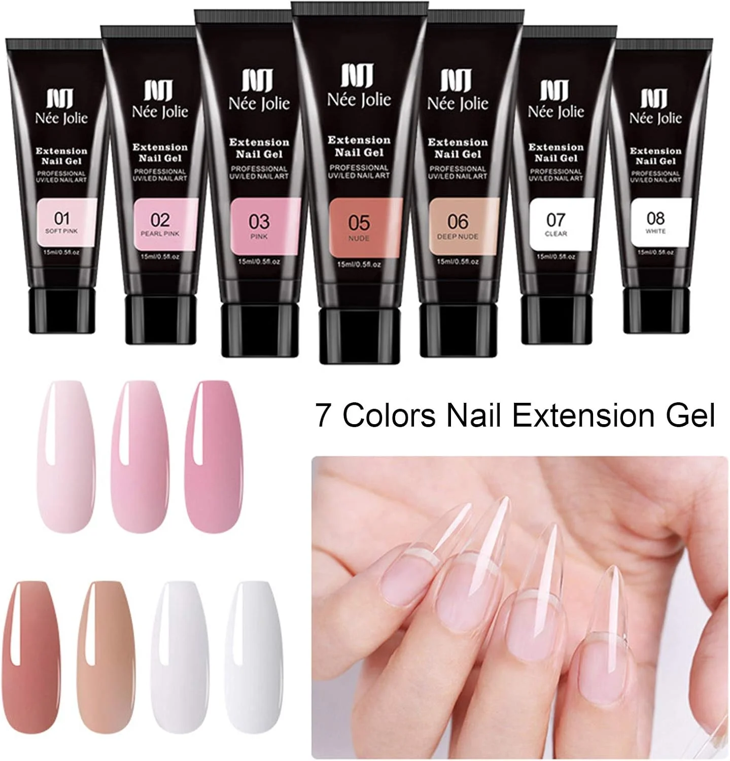 کیت ژل اکستنشن ناخن Nee Jolie 15ml با مینی لامپ ناخن، ژل های اکستنشن UV، برس، تیپ های ناخن مصنوعی، گیره های تیپ اکستنشن ناخن، بیس کت و تاپ کت برای کیت مبتدی هنر ناخن کیت ژل اکستنشن ناخن Nee Jolie 15ml با مینی لامپ ناخن، ژل های اکستنشن UV، برس، تیپ های ناخن مصنوعی، گیره های تیپ اکستنشن ناخن، بیس کت و تاپ کت برای کیت مبتدی هنر ناخن