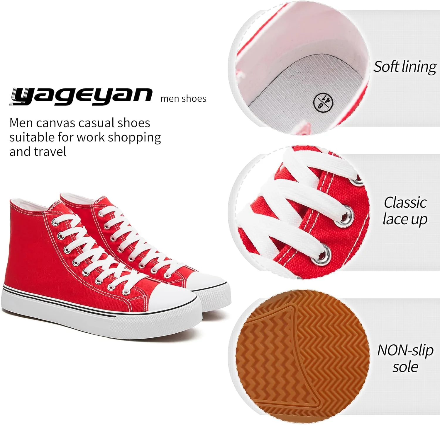 کفش کتانی ساق بلند مردانه Yageyan، بند دار، مناسب پیاده روی، سبک کژوال و کلاسیک