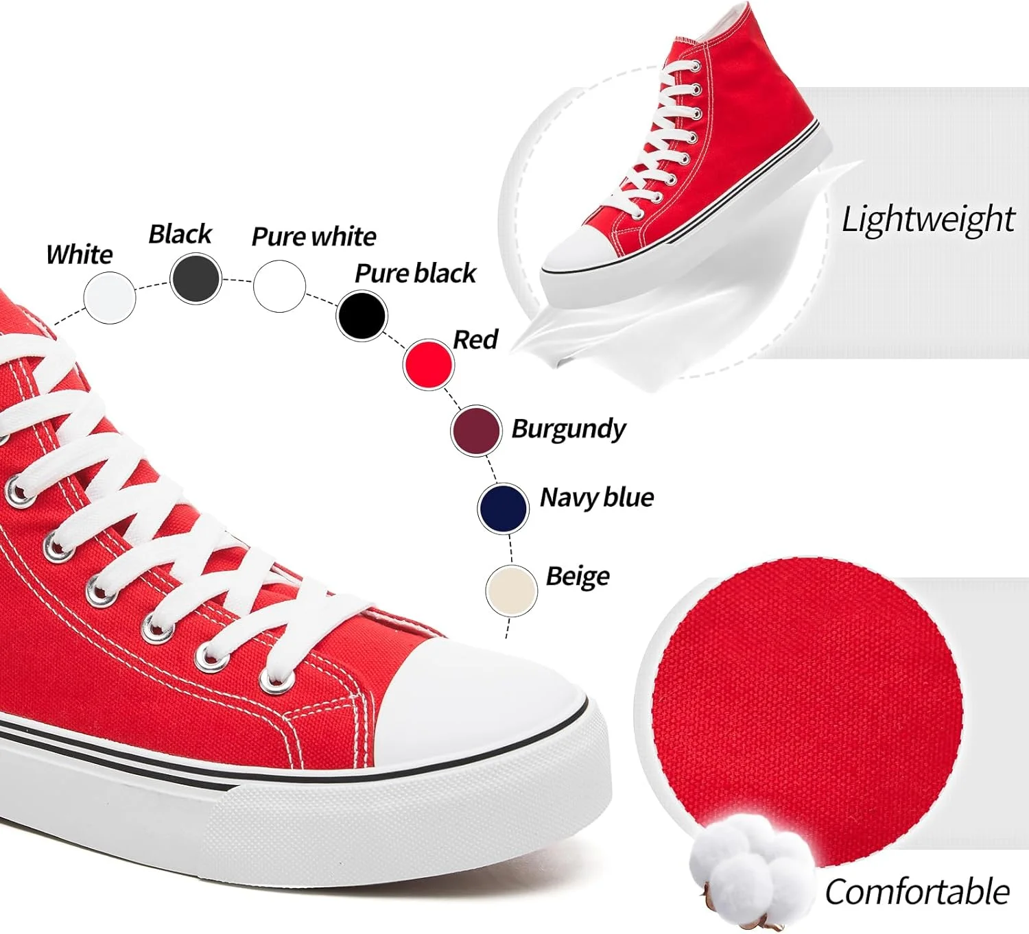 کفش کتانی ساق بلند مردانه Yageyan، بند دار، مناسب پیاده روی، سبک کژوال و کلاسیک