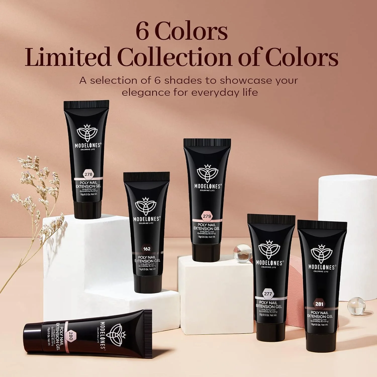 ژل پلی ناخن Modelones، مجموعه 6 رنگ رنگ پوست برهنه، صورتی، خنثی، قهوه ای، ست ژل اکستنشن پلی، ژل ناخن ساز، طراحی فرنچ مانیکور DIY، هنر ناخن، هدیه زیبایی سالن خانگی