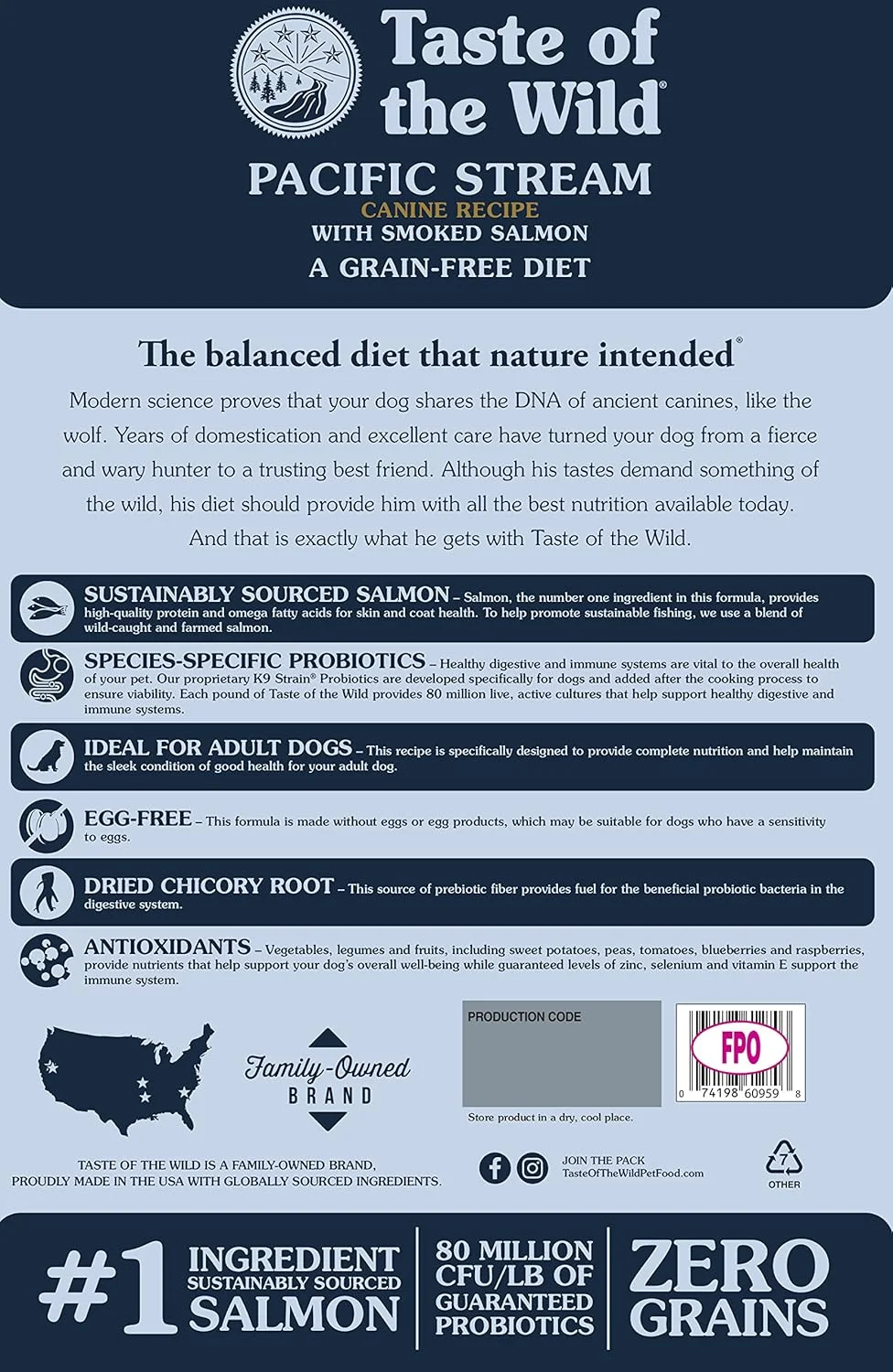 غذای خشک سگ بالغ طعم طبیعت، بدون غلات، پروتئین بالا، جریان اقیانوس آرام - ماهی سالمون دودی 12.7 کیلوگرم