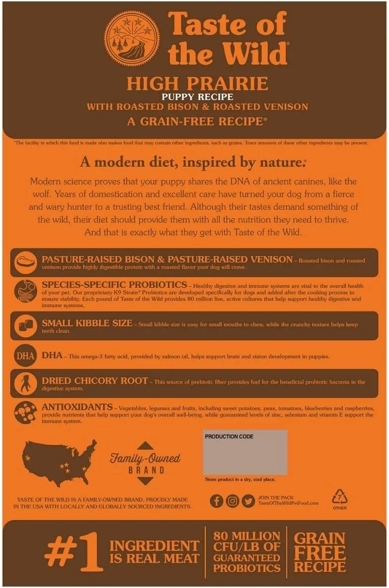 غذای خشک سگ با طعم گوزن و بوفالو Taste of the Wild High Prairie Puppy Recipe وزن ۲ کیلوگرم