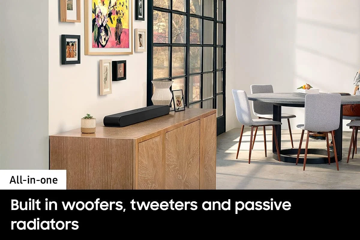 ساندبار بی سیم 3.0 کاناله SAMSUNG با Dolby Digital/DTS Virtual:X، اتصال بلوتوث، مشکی - HW-S50B - نسخه بین المللی 2022 ساندبار بی سیم 3.0 کاناله SAMSUNG با Dolby Digital/DTS Virtual:X، اتصال بلوتوث، مشکی - HW-S50B - نسخه بین المللی 2022