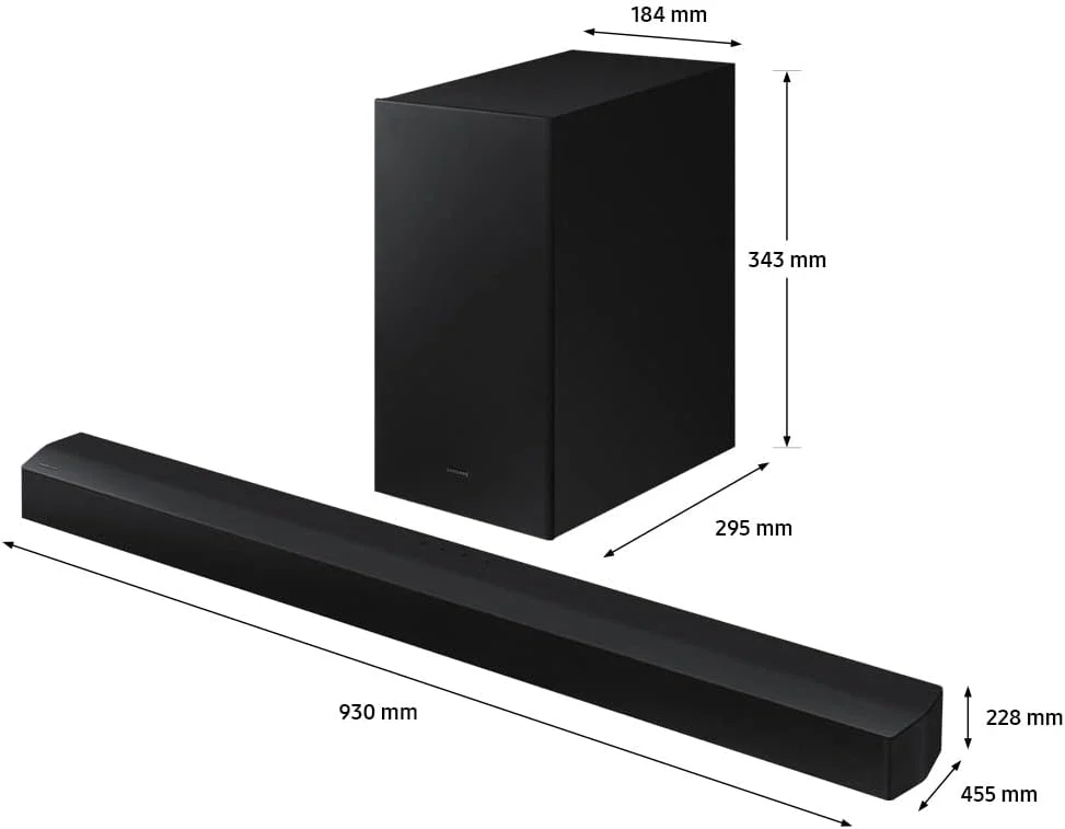 ساندبار بیسیم 2.1 کاناله سامسونگ با Dolby Audio/DTS 2.0 و ساب ووفر داخلی و اتصال بلوتوث - مدل HW-B450/ZN ساندبار بیسیم 2.1 کاناله سامسونگ با Dolby Audio/DTS 2.0 و ساب ووفر داخلی و اتصال بلوتوث - مدل HW-B450/ZN