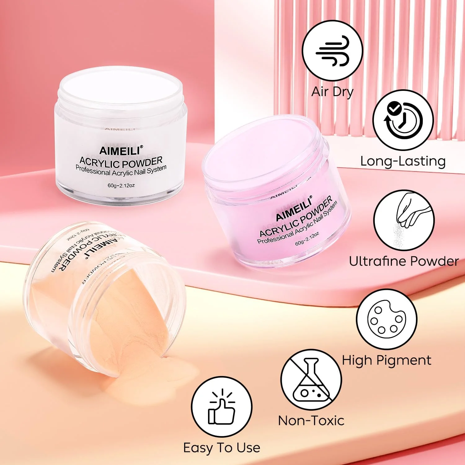 پودر اکریلیک آیمیلی 6۰ گرمی، پودر اکریلیک سفید، بدون نیاز به لامپ UV، پودر اکریلیک ناخن شفاف پودر اکریلیک آیمیلی 6۰ گرمی، پودر اکریلیک سفید، بدون نیاز به لامپ UV، پودر اکریلیک ناخن شفاف