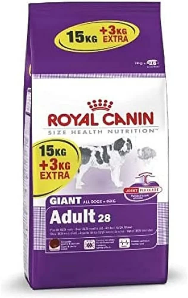 غذای خشک سگ بالغ نژاد خیلی بزرگ رویال کنین، 18 کیلوگرم (15 کیلوگرم + 3 کیلوگرم رایگان)، برای سگ های بالای 45 کیلوگرم، اندازه دانه بزرگ