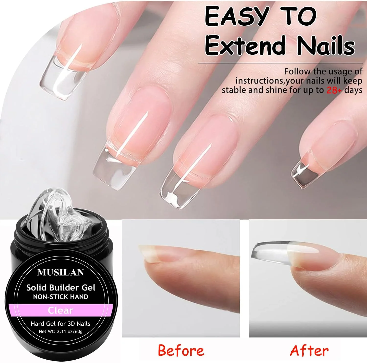 ژل سازنده جامد ناخن، 60 گرم ظرفیت بزرگ، ژل سخت غیر چسبنده، ژل حکاکی، ژل مجسمه سازی سه بعدی ناخن، ژل سخت جامد برای نوک ناخن ژل نرم، چسب اکستنشن ژل DIY هنر ناخن