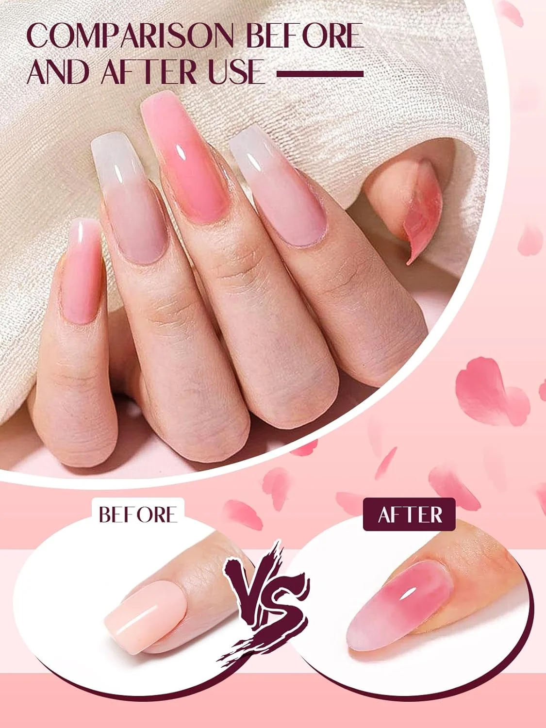 ست پودر اکریلیک صورتی EBANKU، 6 رنگ ژله ای نود، سفید اکلیلی، پودر اکریلیک برای کاشت ناخن فرانسوی، 6 * 10 گرم