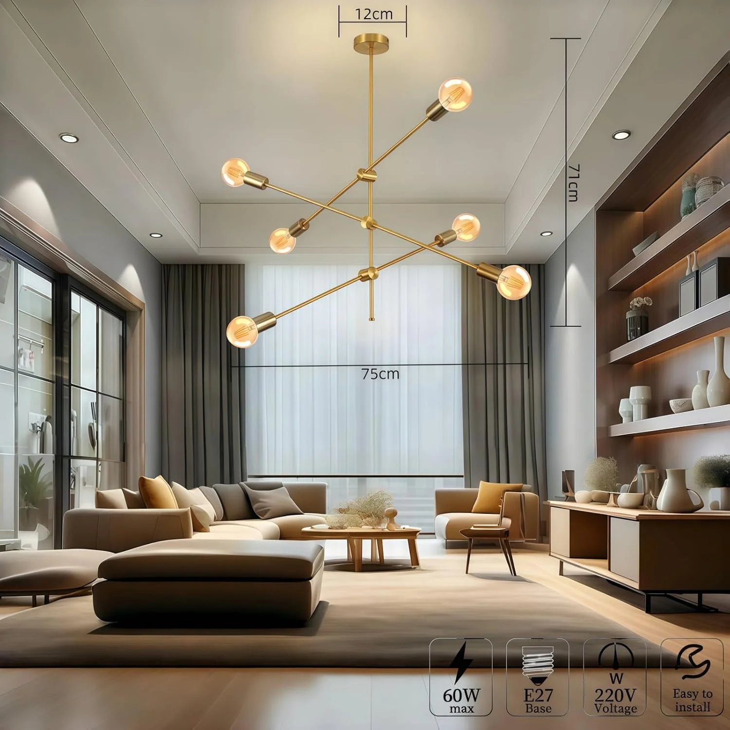 لوستر مدرن اسپوتنیک HUA QIANG WANG، روشنایی سقفی طلایی 6 شاخه، آویز روشنایی نیمه قرن برای جزیره آشپزخانه، اتاق غذاخوری، اتاق نشیمن، اتاق خواب لوستر مدرن اسپوتنیک HUA QIANG WANG، روشنایی سقفی طلایی 6 شاخه، آویز روشنایی نیمه قرن برای جزیره آشپزخانه، اتاق غذاخوری، اتاق نشیمن، اتاق خواب