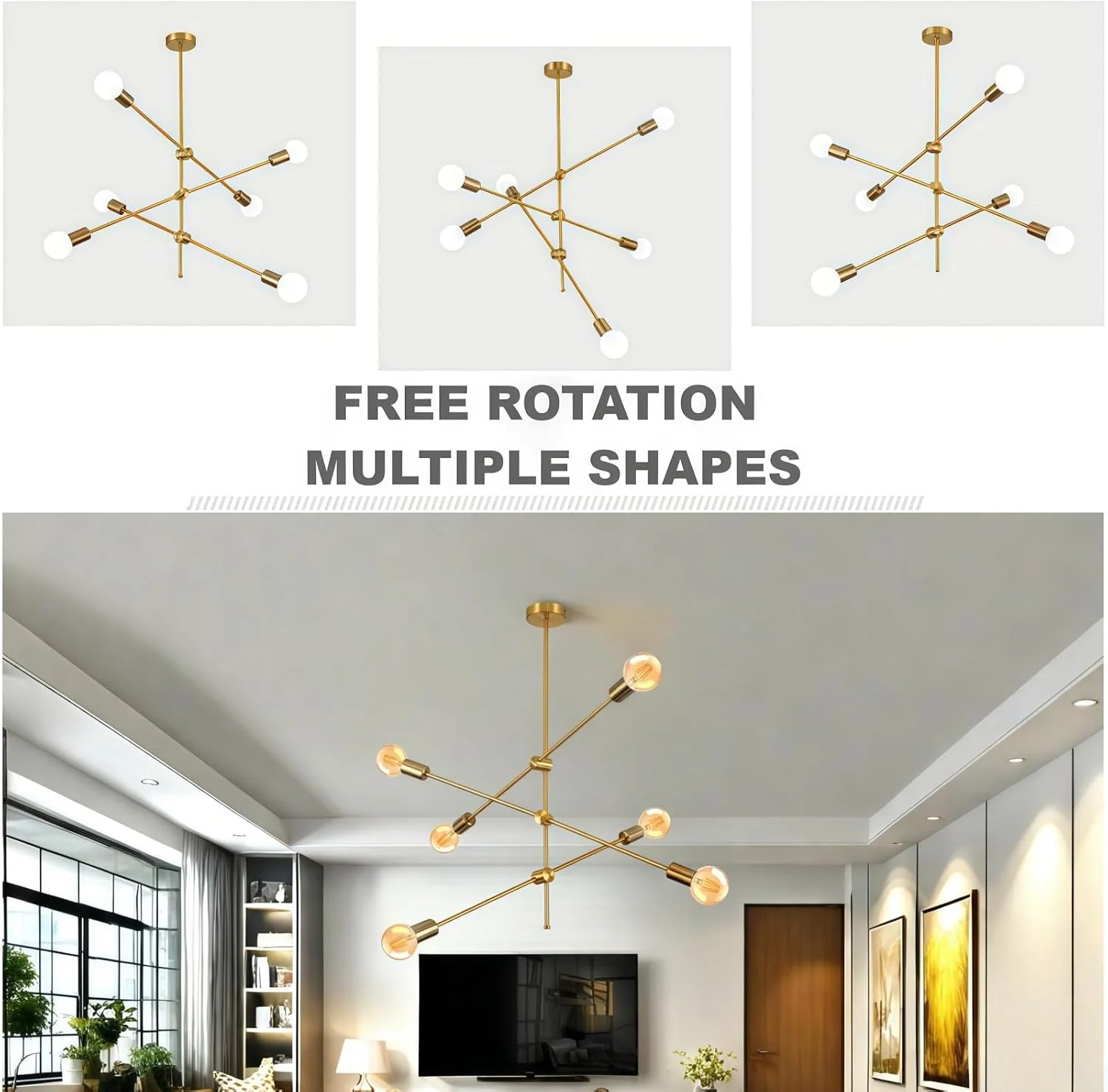 لوستر مدرن اسپوتنیک HUA QIANG WANG، روشنایی سقفی طلایی 6 شاخه، آویز روشنایی نیمه قرن برای جزیره آشپزخانه، اتاق غذاخوری، اتاق نشیمن، اتاق خواب لوستر مدرن اسپوتنیک HUA QIANG WANG، روشنایی سقفی طلایی 6 شاخه، آویز روشنایی نیمه قرن برای جزیره آشپزخانه، اتاق غذاخوری، اتاق نشیمن، اتاق خواب