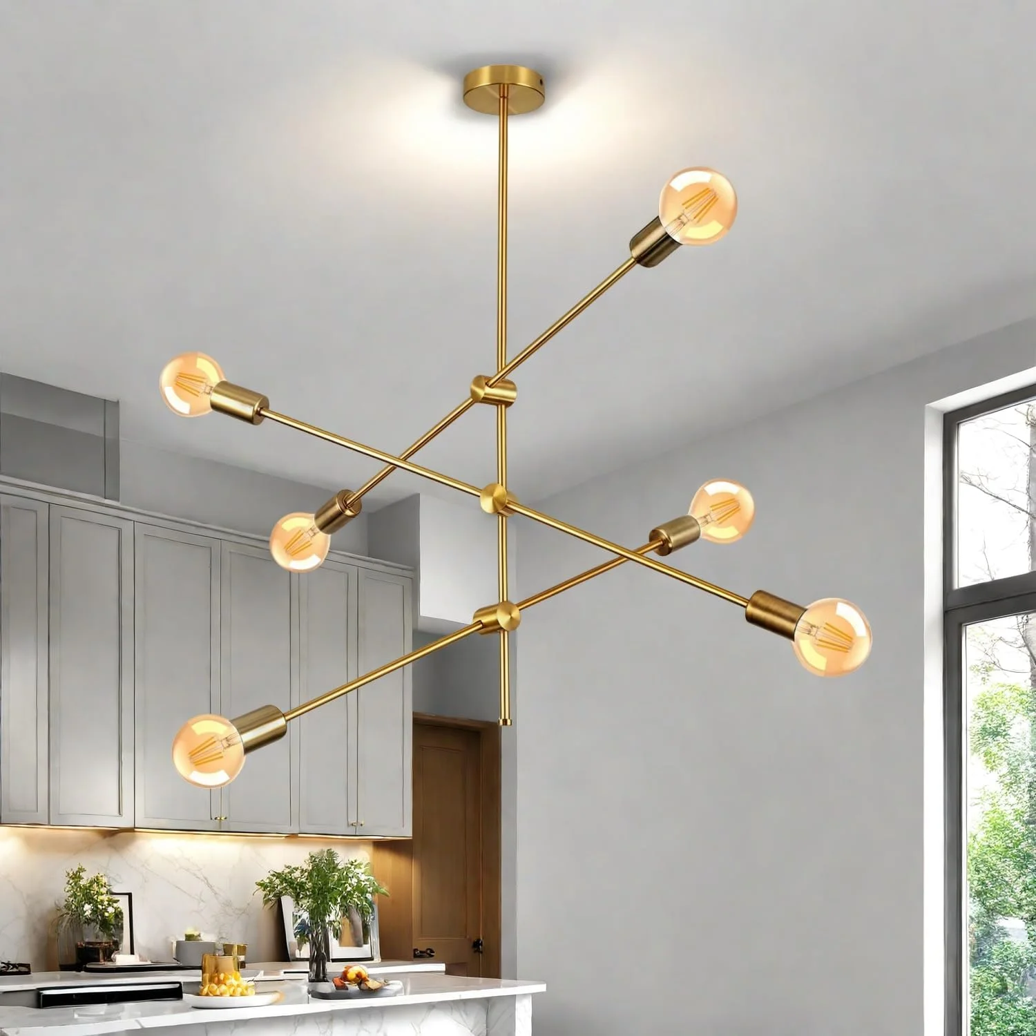 لوستر مدرن اسپوتنیک HUA QIANG WANG، روشنایی سقفی طلایی 6 شاخه، آویز روشنایی نیمه قرن برای جزیره آشپزخانه، اتاق غذاخوری، اتاق نشیمن، اتاق خواب لوستر مدرن اسپوتنیک HUA QIANG WANG، روشنایی سقفی طلایی 6 شاخه، آویز روشنایی نیمه قرن برای جزیره آشپزخانه، اتاق غذاخوری، اتاق نشیمن، اتاق خواب