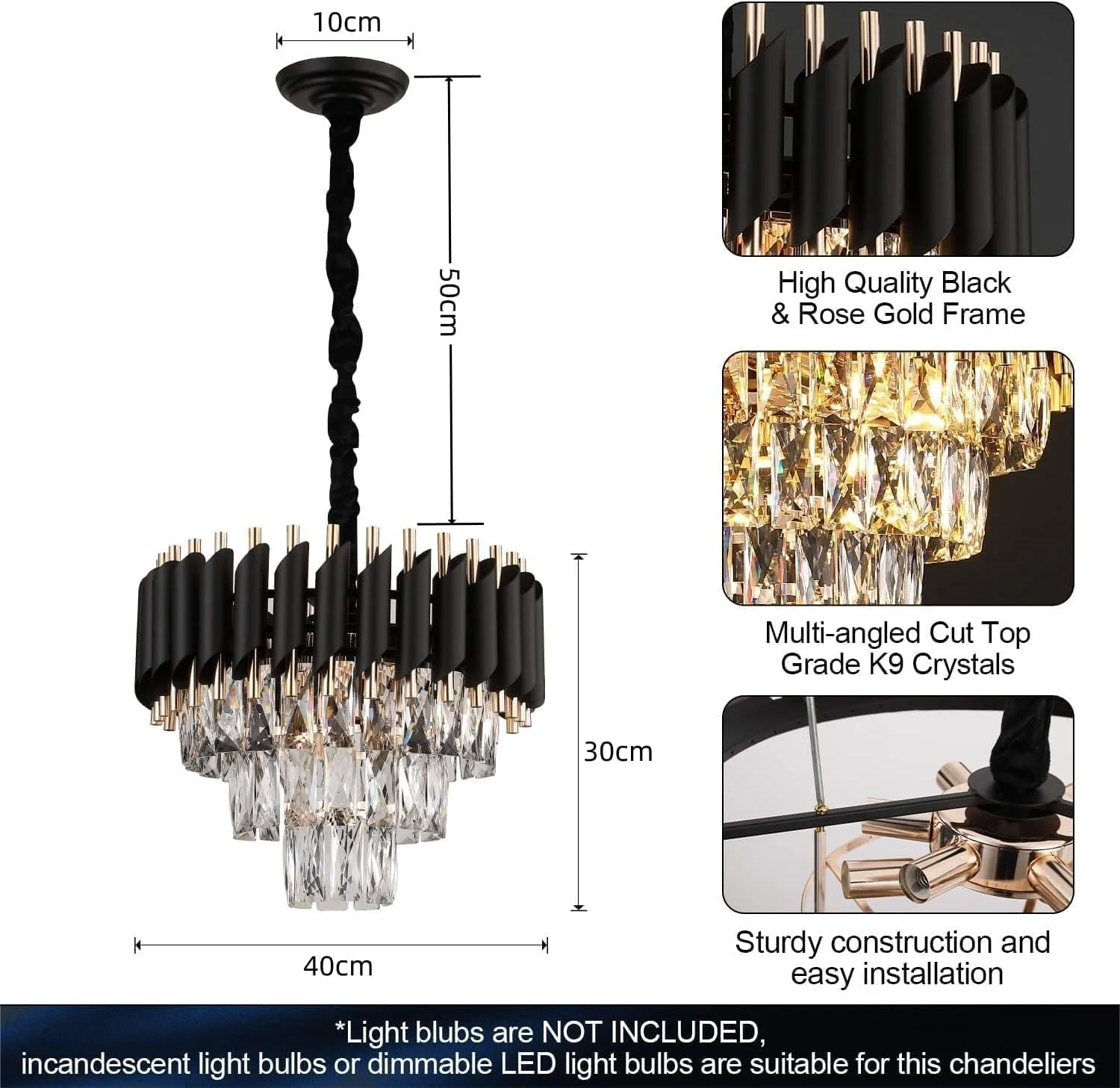 لوسترهای کریستالی مدرن HUA QIANG WANG، سه طبقه، مشکی و طلایی، چراغ آویز، لوسترهای گرد 16 اینچی، نورپردازی سقفی دیمر پذیر برای اتاق نشیمن، اتاق غذاخوری، راهرو، اتاق خواب، آشپزخانه لوسترهای کریستالی مدرن HUA QIANG WANG، سه طبقه، مشکی و طلایی، چراغ آویز، لوسترهای گرد 16 اینچی، نورپردازی سقفی دیمر پذیر برای اتاق نشیمن، اتاق غذاخوری، راهرو، اتاق خواب، آشپزخانه